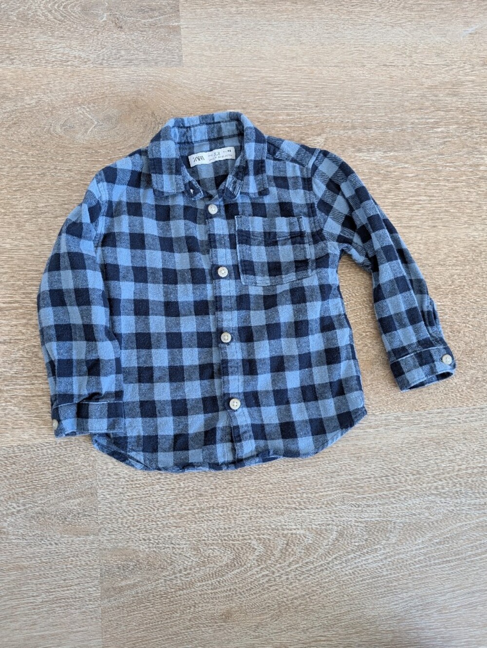 ✨4 for 12 Zara Boys Blue Buffalo Plaid Button Down Shirt Size 2-3Y